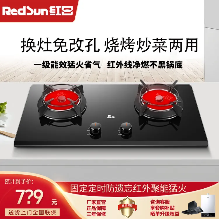 红日红外线燃气灶双灶台嵌两用家用猛火节能省气高热效EX16B