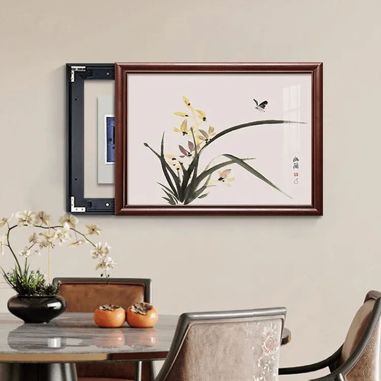 兰花图新中式电表箱装饰画免打孔餐厅挂画2025配电箱闸盒遮挡壁画