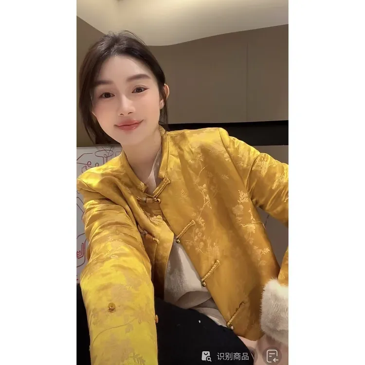 ZHUIMU.【绵竹】新中式国风提花圆领盘扣百搭洋气夹棉外套ZM7882.