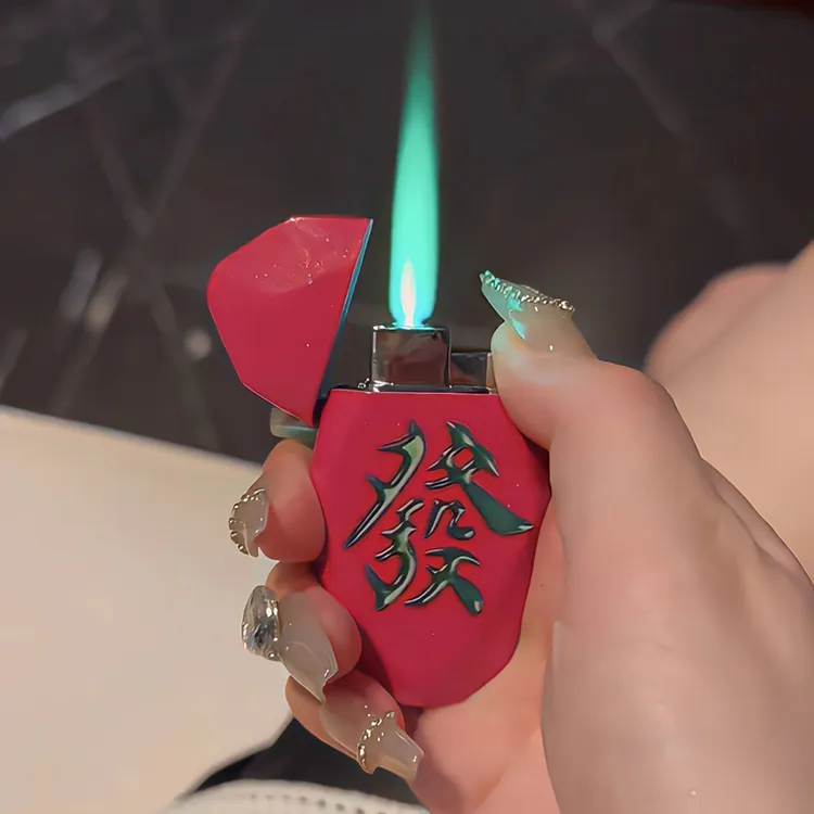 菱形麻将发财红中幺鸡防风夜光打火机绿焰个性送给男朋友闺蜜礼物