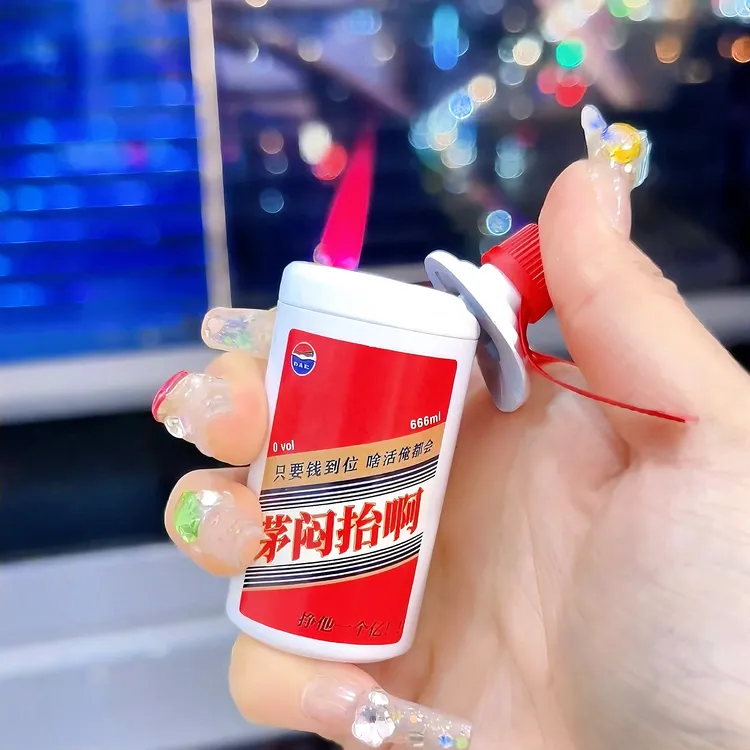 网红款高颜值创意酒瓶图案防风红焰潮流个性高档创意打火机迷你潮