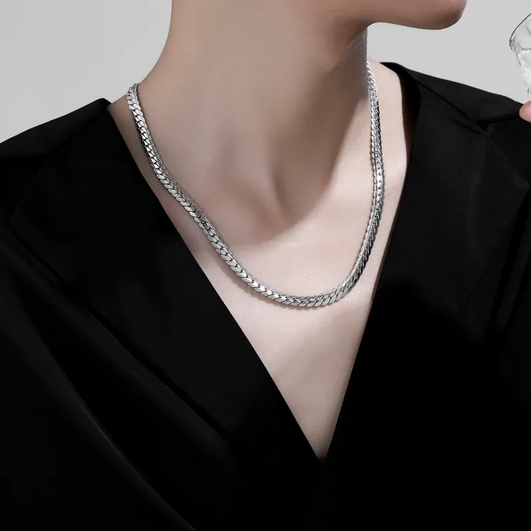 梵亚格 不锈钢项链 压花古巴链嘻哈潮ins小众设计冷淡男士锁骨链