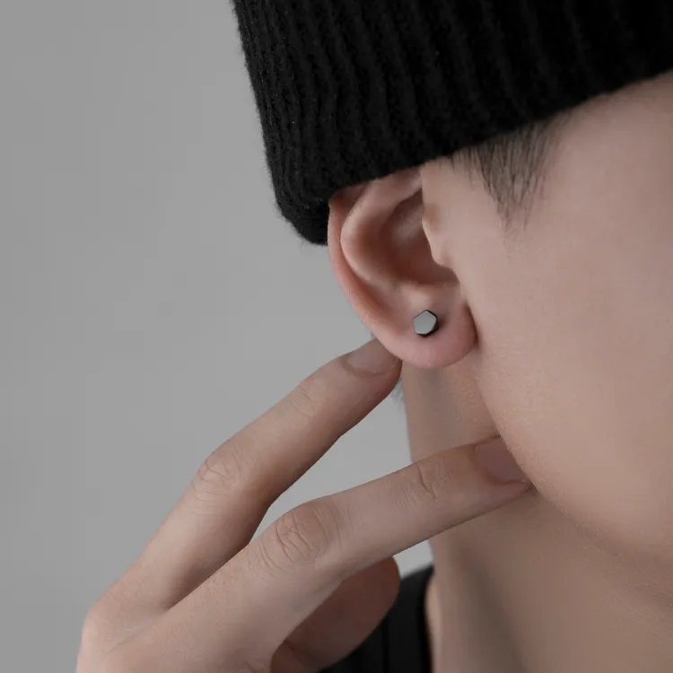 梵亚格 925银耳饰 五边形耳钉养耳洞潮男高级感小众简约个性痞帅