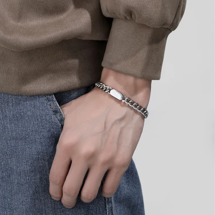梵亚格 不锈钢手链 光面古巴潮ins个性时尚百搭小众简约嘻哈手饰
