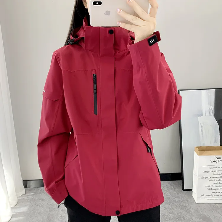两件套女款秋冬季石墨烯三合一户外套加绒厚防水风衣冲锋衣登山服