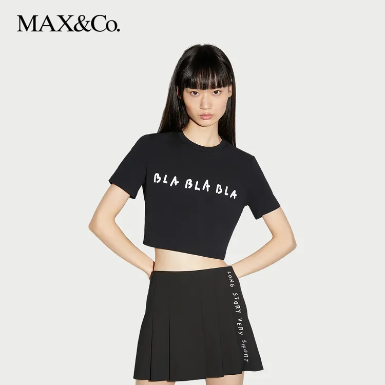 MAXCo.夏季棉质短袖T恤时尚短款正肩露脐上衣女8976014102