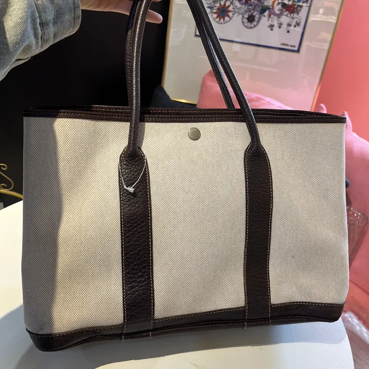 95新 Hermes/爱马仕 95新Hermes经典款米色帆布拼皮花园包36