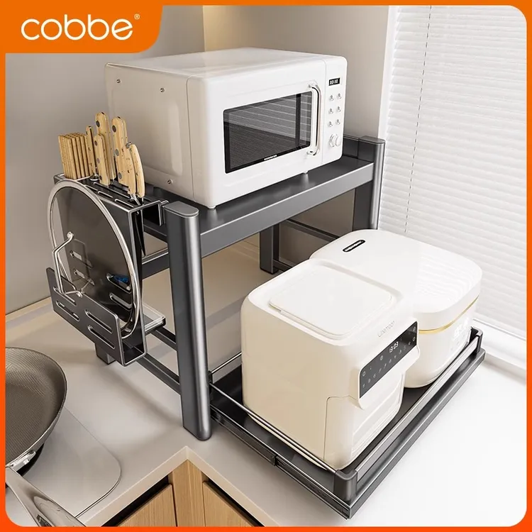 卡贝厨房微波炉架置物架台面多功能可抽拉多层支架电饭煲烤箱收纳