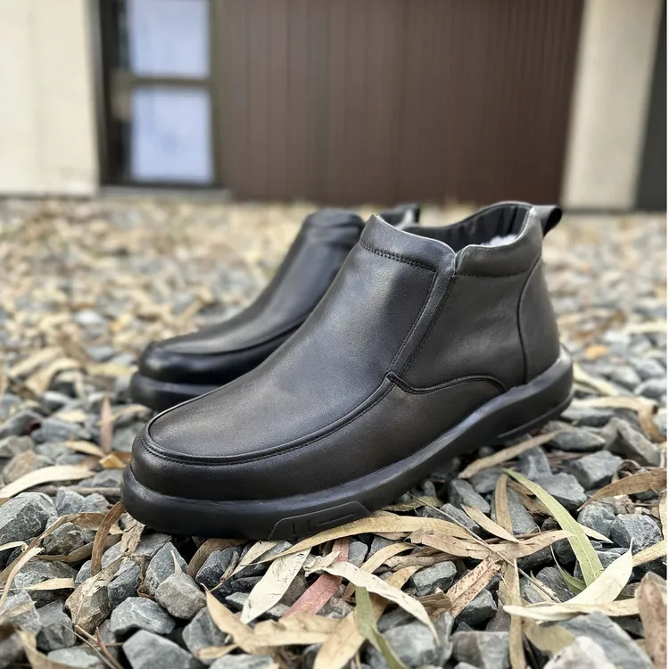 [羊羔毛】加毛男鞋2024冬季新款商务休闲真皮舒适羊毛保暖套脚皮靴