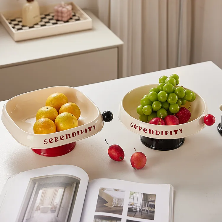 宫廷风字母果盘高脚沥水盘客厅干果糖果盒高档多巴胺水果盘