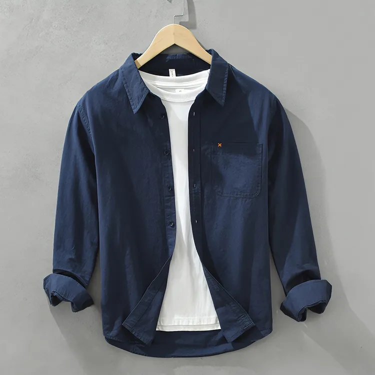 春秋季男士衬衣百搭宽松版长袖衬衫工装纯色大码薄款长袖衬衫潮流