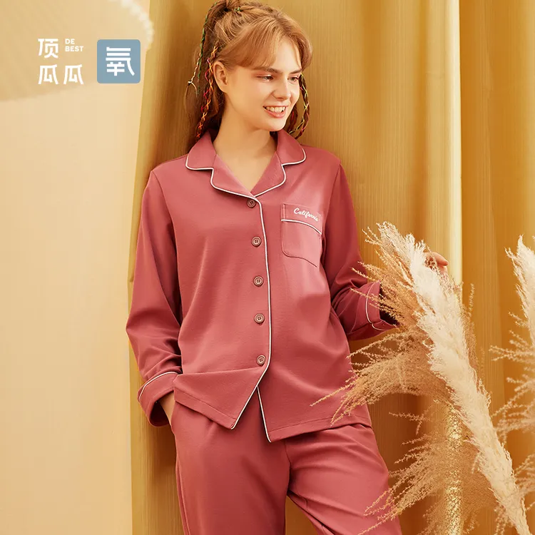 【原厂正品】纯棉100棉家居服顶瓜瓜女全棉睡衣春秋套装翻领长袖