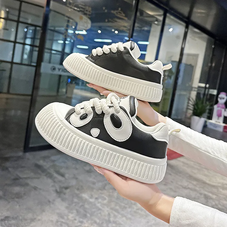 小众黑白熊猫大头板鞋女2023秋季新款休闲小白鞋