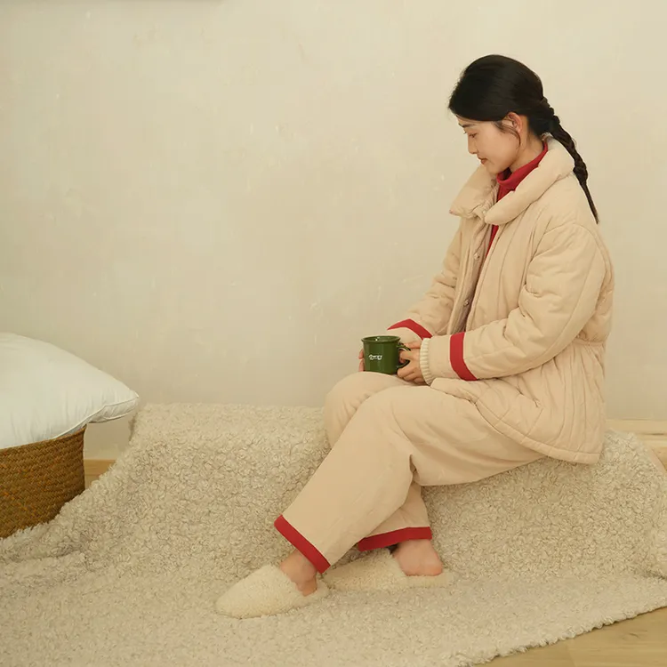 朵朵可可睡衣女24秋冬柔软针织里外纯棉三层夹棉家居服DW242CZ069