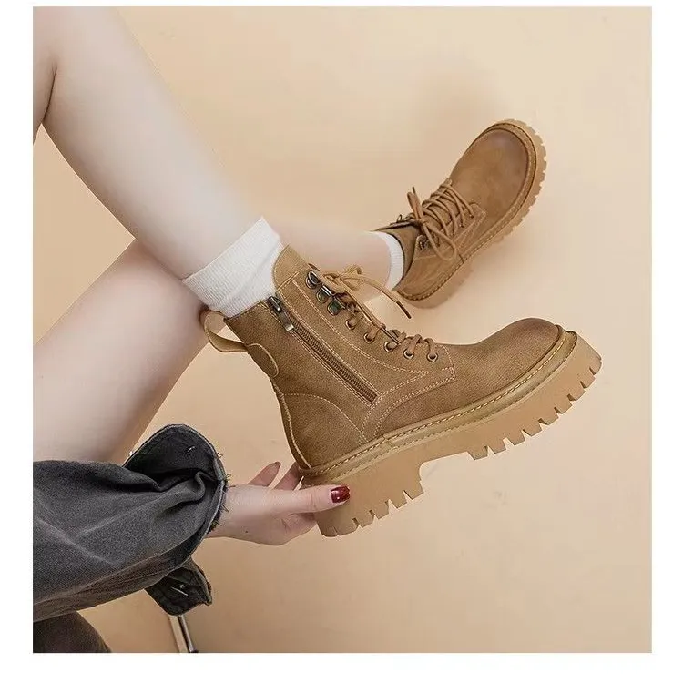 百搭马丁靴厚底英伦风单靴秋冬复古春秋网红加绒ins冬季秋季