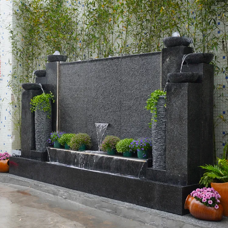 水幕墙假山流水喷泉鱼池酒店公司水系景观装饰庭院造景布置影壁墙