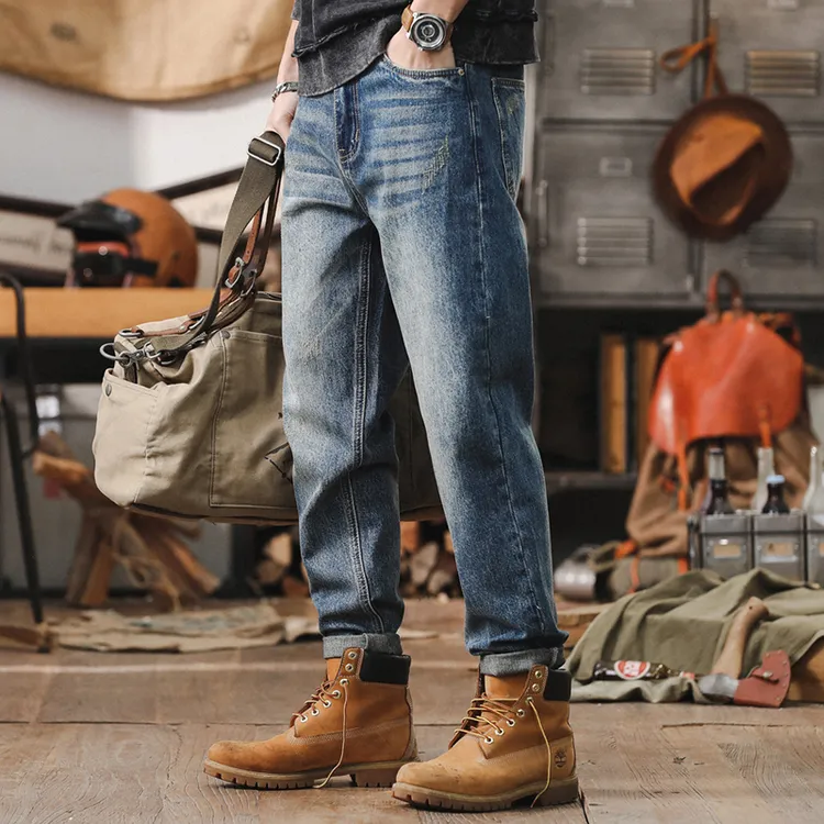 哈曼勒拿美式复古牛仔裤宽松直筒夏季薄款男裤经典简约百搭休闲裤