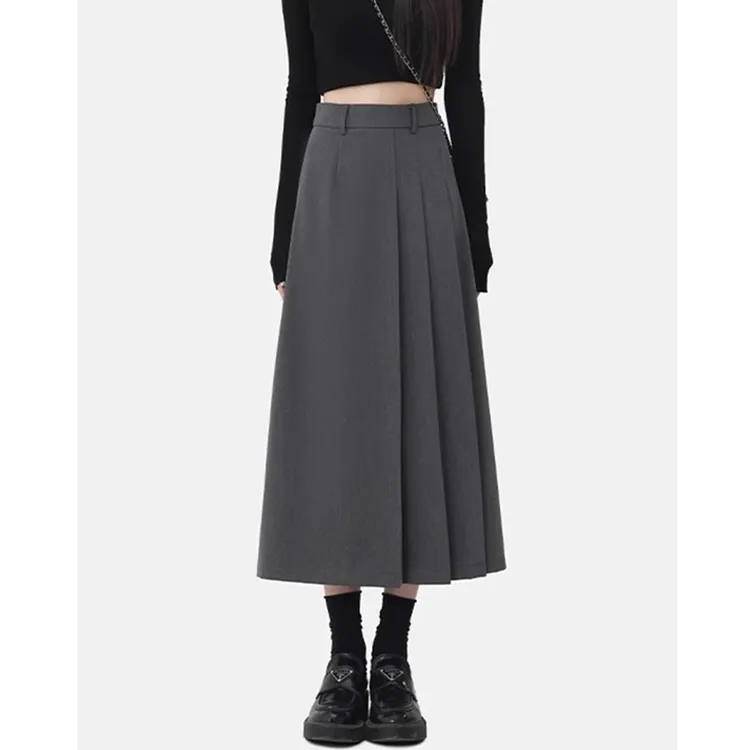 灰色气质百褶裙子胖mm遮肚显瘦大码半身裙梨型身材穿搭a字西装裙