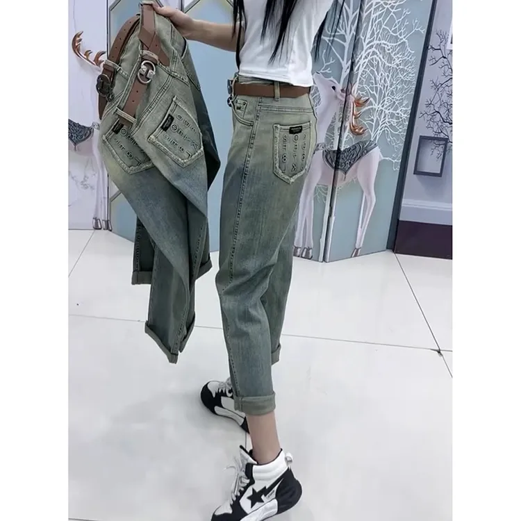 梨形身材微胖大码女装2024年早春季新款哈伦老爹牛仔裤子宽松显瘦