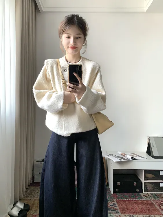 法式气质小个子短款外套女2025春秋新款宽松高级感奶huhu加厚上衣