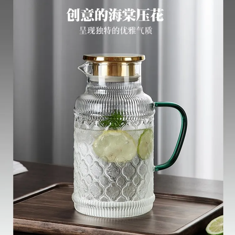  创得海棠花复古冷水壶耐高温玻璃凉水壶家用大容量饮料茶壶
