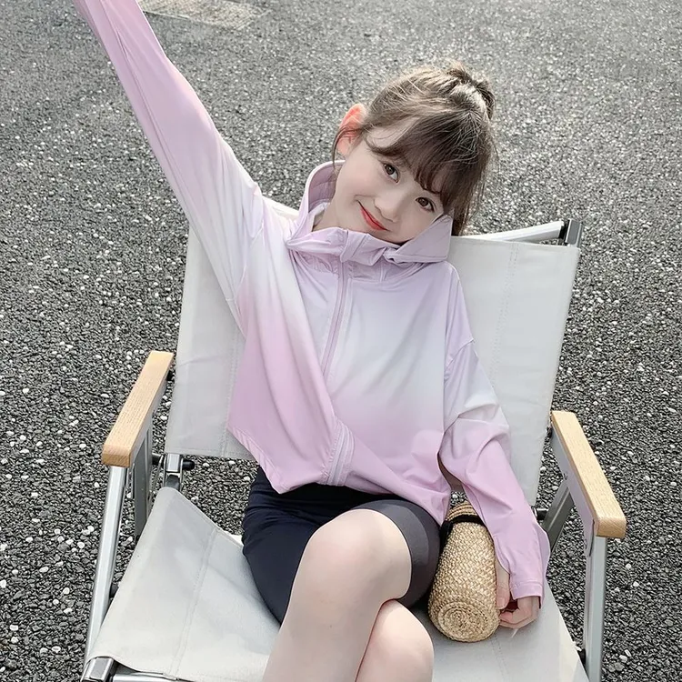 女童防晒衣夏季薄款洋气渐变色冰丝透气中大童韩版连帽防晒服外套