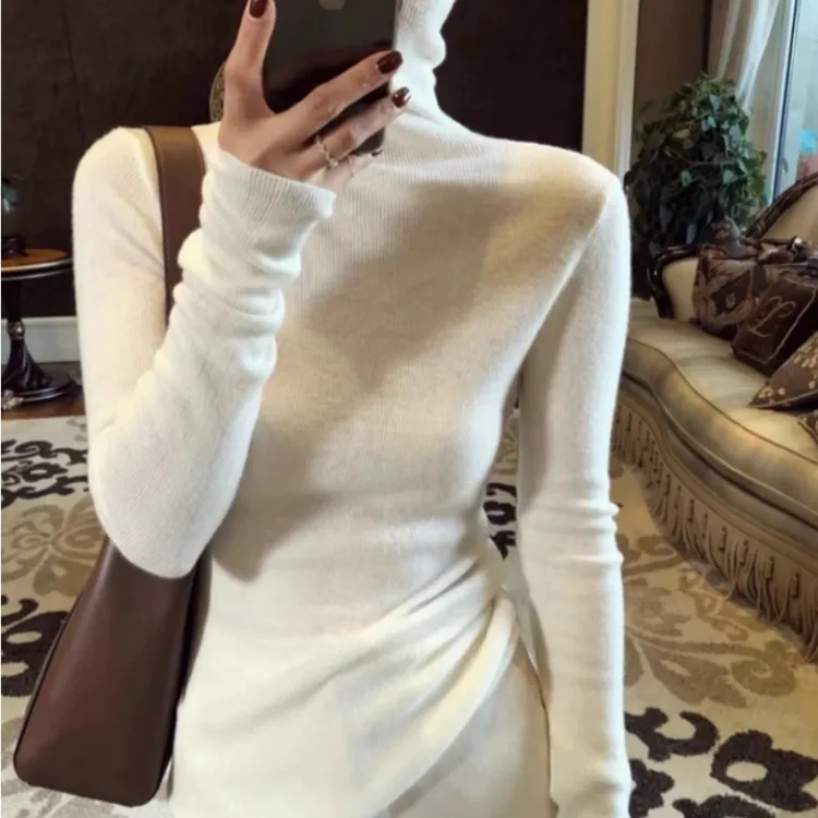 白色高领打底衫女秋冬2025年新款修身内搭针织毛衣堆堆领长袖上衣