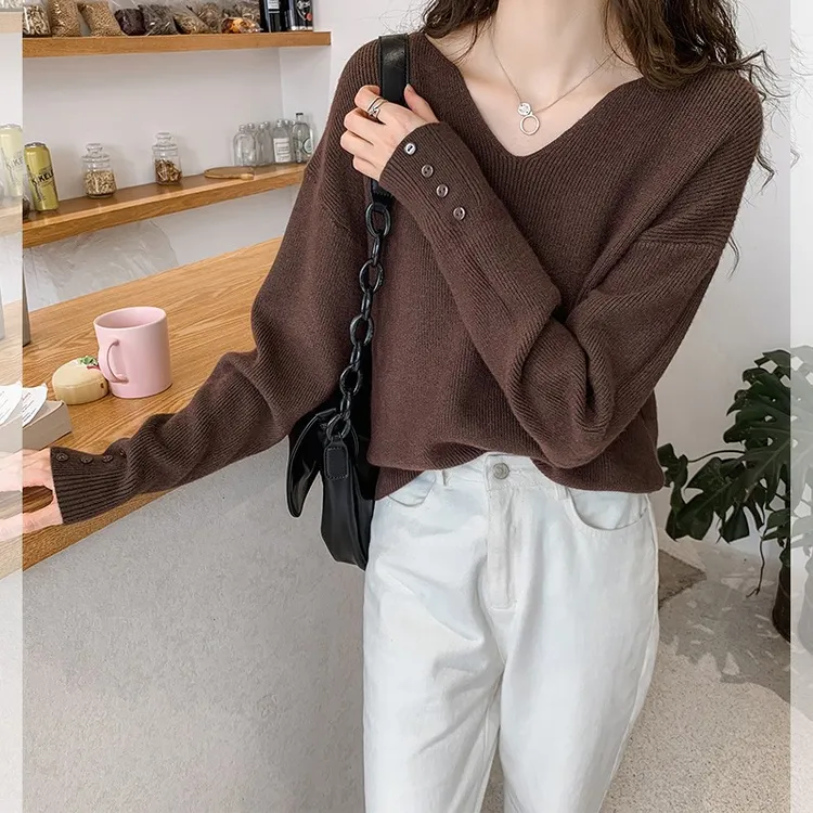 打底衫法式百搭上衣大码毛衣女2025年早秋季新款内搭遮肚v领针织