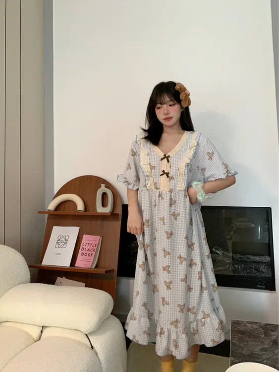 大码睡裙女夏季短袖薄款可爱网红风胖MM300斤可穿中长款显瘦睡裙