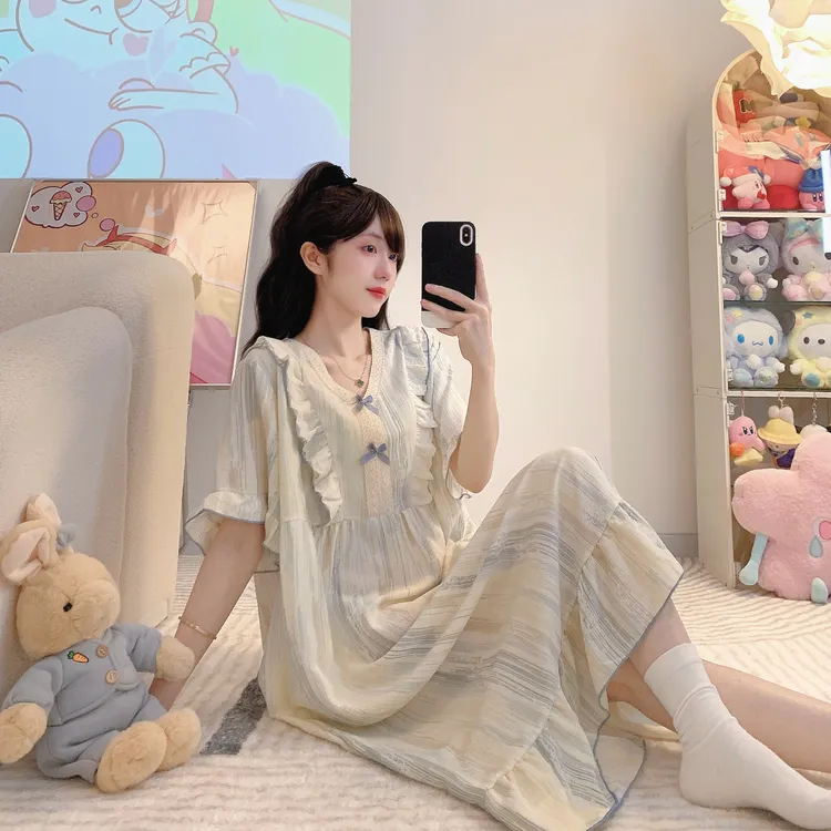 夏季大码长款甜美公主风睡裙ins日系宽松版型穿到250斤网红风睡裙