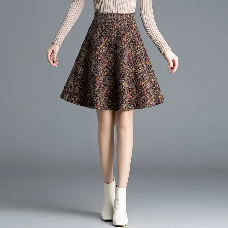 秋冬雪尼尔绒厚裙子复古保暖短裙高腰显瘦A字裙气质半身裙90555
