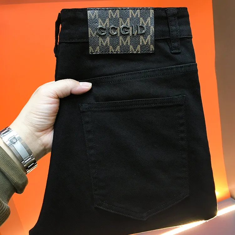 秋冬新款黑色男士潮流牛仔裤修身小直筒轻奢弹力百搭男牛仔长裤子