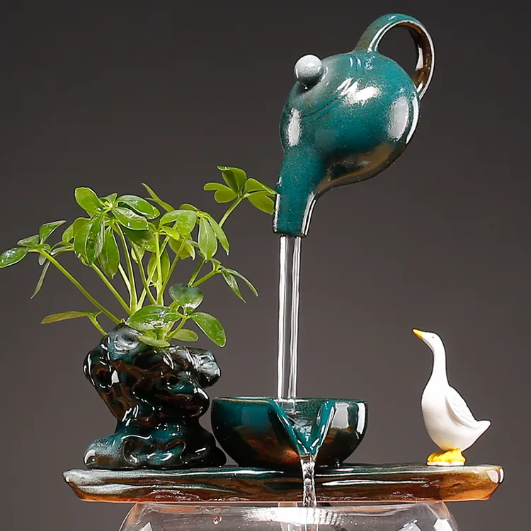 古茗缘配件流水摆件玻璃小型鱼缸家居客厅桌面摆件送绿植