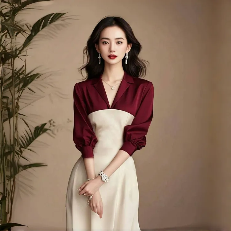秋季新款女神范洋气精致优雅法式风轻熟高级感高贵拼接连衣裙女