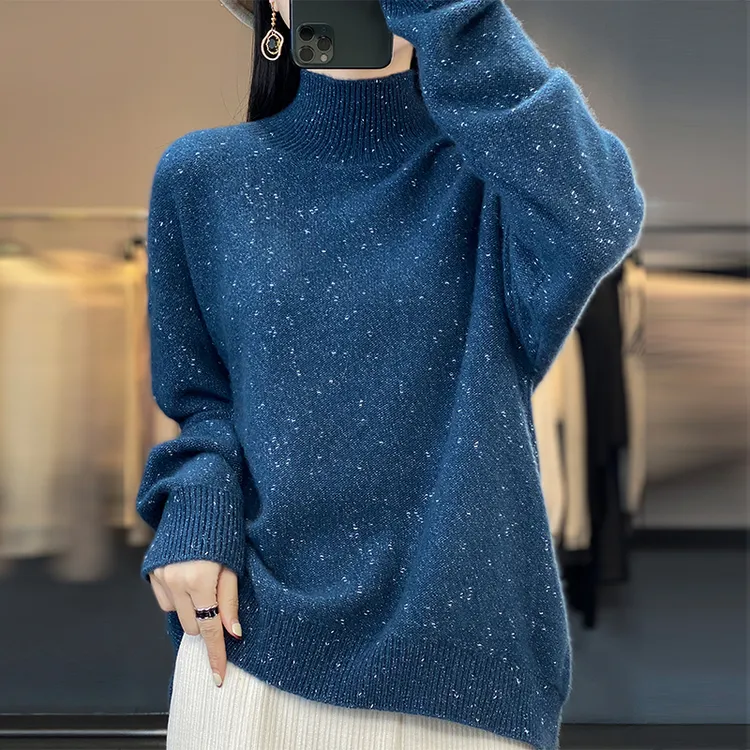 半高领女豆子纱精纺羊毛网红加厚韩版毛衣25秋冬季新款毛衣打底衫