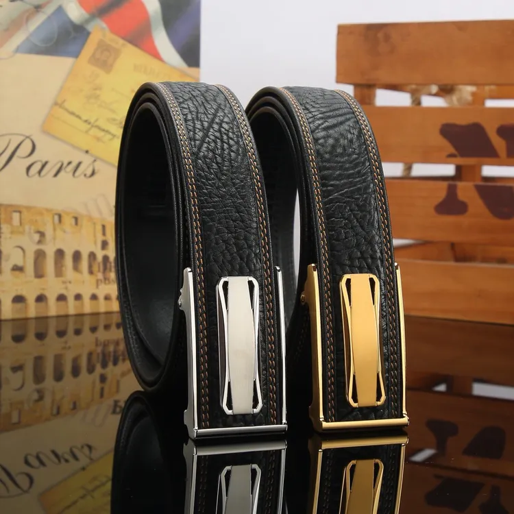 野牛皮男士真皮腰带纯钢休闲黑色皮带头层牛皮自动扣腰带