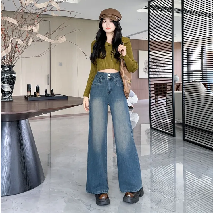 2318#新款秋季直筒高腰宽松显瘦牛仔裤直筒裤休闲裤子百搭阔腿裤