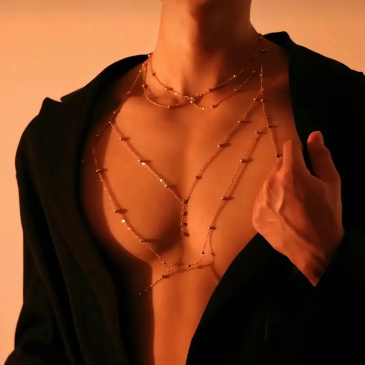 合金项链 男胸链身体链肩链时尚百搭项链辣妹高级感配ins变装全身