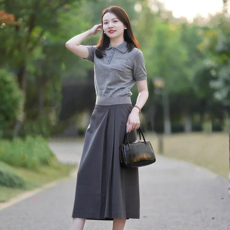 通勤时尚女装夏季衣服女人味套装polo领短袖上衣百搭洋气衣服女