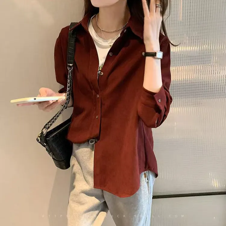 法式叠穿灯芯绒衬衫女秋冬设计感小众内搭打底上衣加厚磨毛衬衣