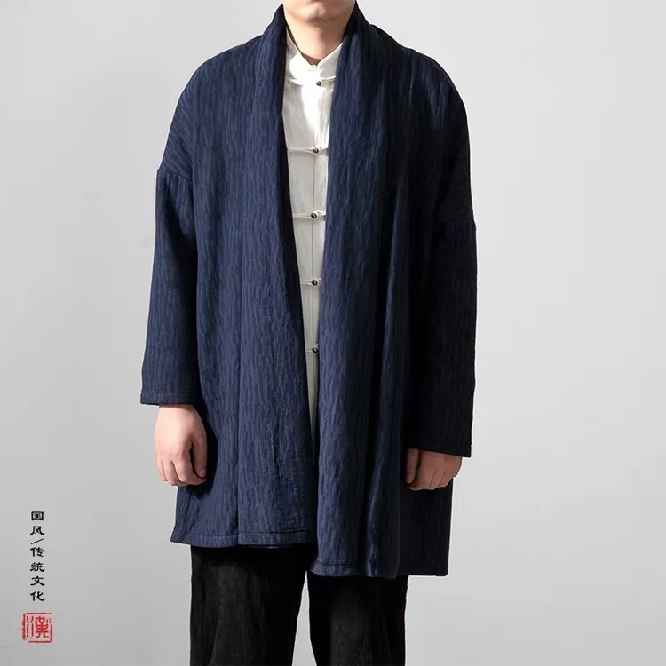 秋冬季中国风堆堆领加绒明制风衣外套中长款麻料汉服披风开衫居