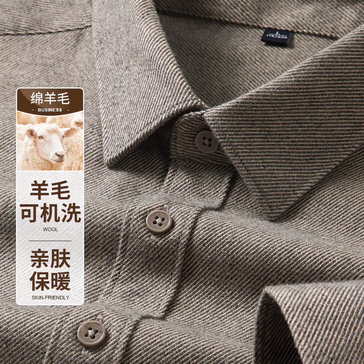 长袖男士衬衣绵羊毛春秋季新款百搭商务休闲宽松厚款保暖磨毛衬衣