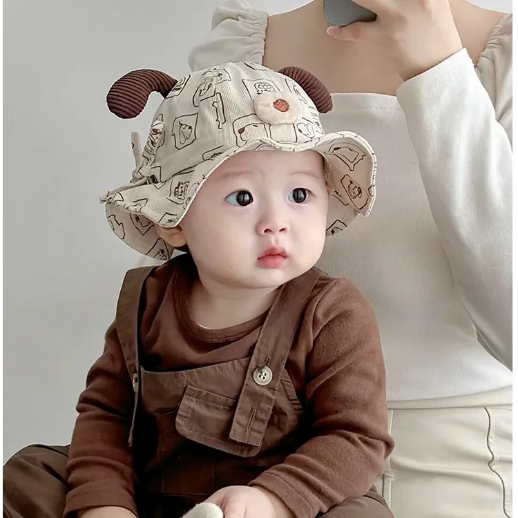 夏季春秋款渔夫帽男童可爱遮阳帽可调节秋冬季小月龄宝宝盆帽帽子