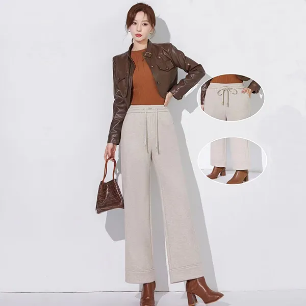 2025春秋新款修身显瘦垂感窄版直筒休闲百搭高腰妈妈装女士长裤02