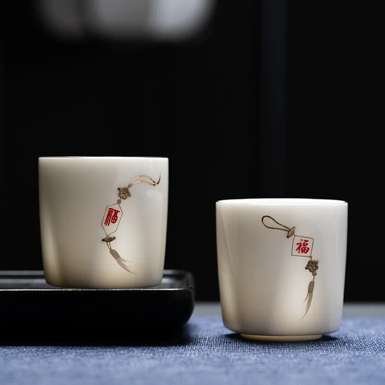 茶杯单杯女主人杯官窑锔钉品茗杯精致杯子单个荏仟堂陶瓷茶具