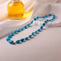 湖北十堰天然原矿云盖寺暴力蓝绿松石随型项链珠直径7-10m