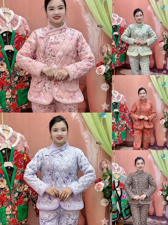 冬季新款网红时尚加绒加厚保暖冬款套装中国风小花袄11