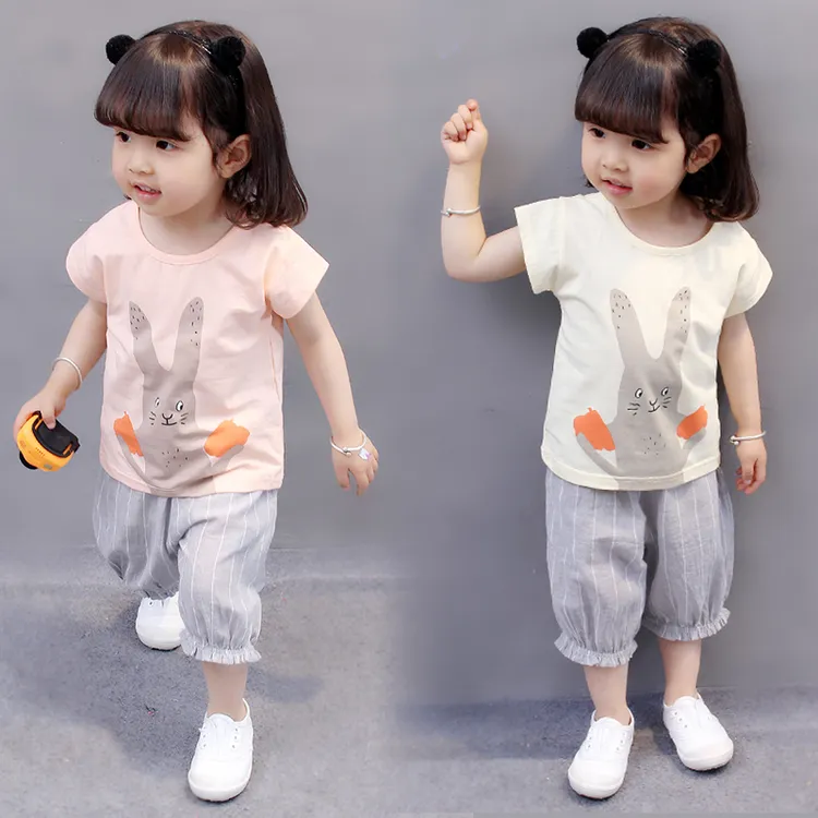 女童夏装纯棉套装2024新款洋气女孩宝宝夏季儿童卡通短袖休闲套装