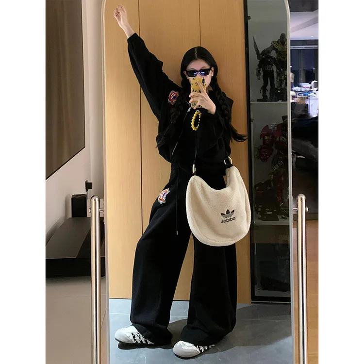 美式高街休闲运动服套装女秋季洋气宽松时尚开衫卫衣慵懒风两件套