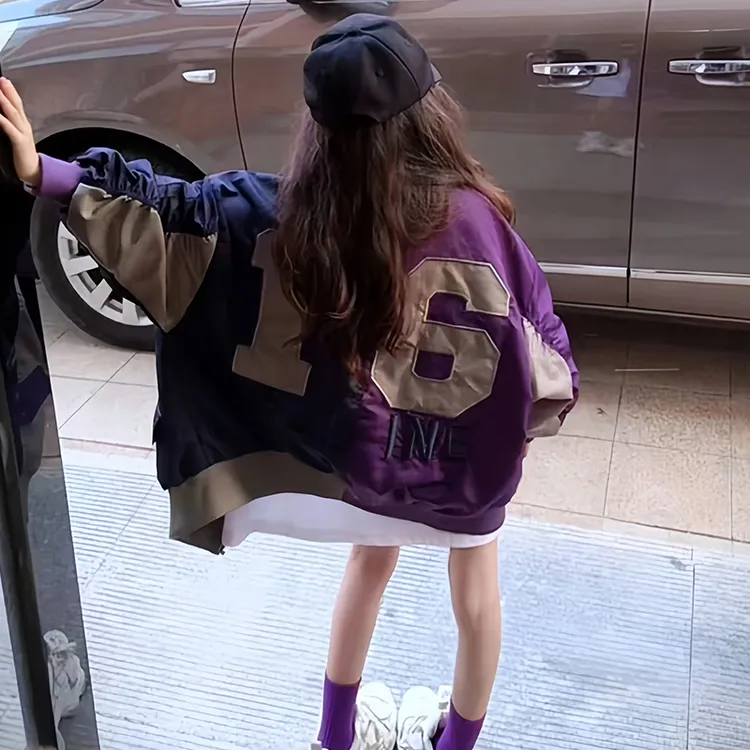 女童棒球服外套2025新款撞色童装秋装宽松上衣女童开衫潮款6-12岁